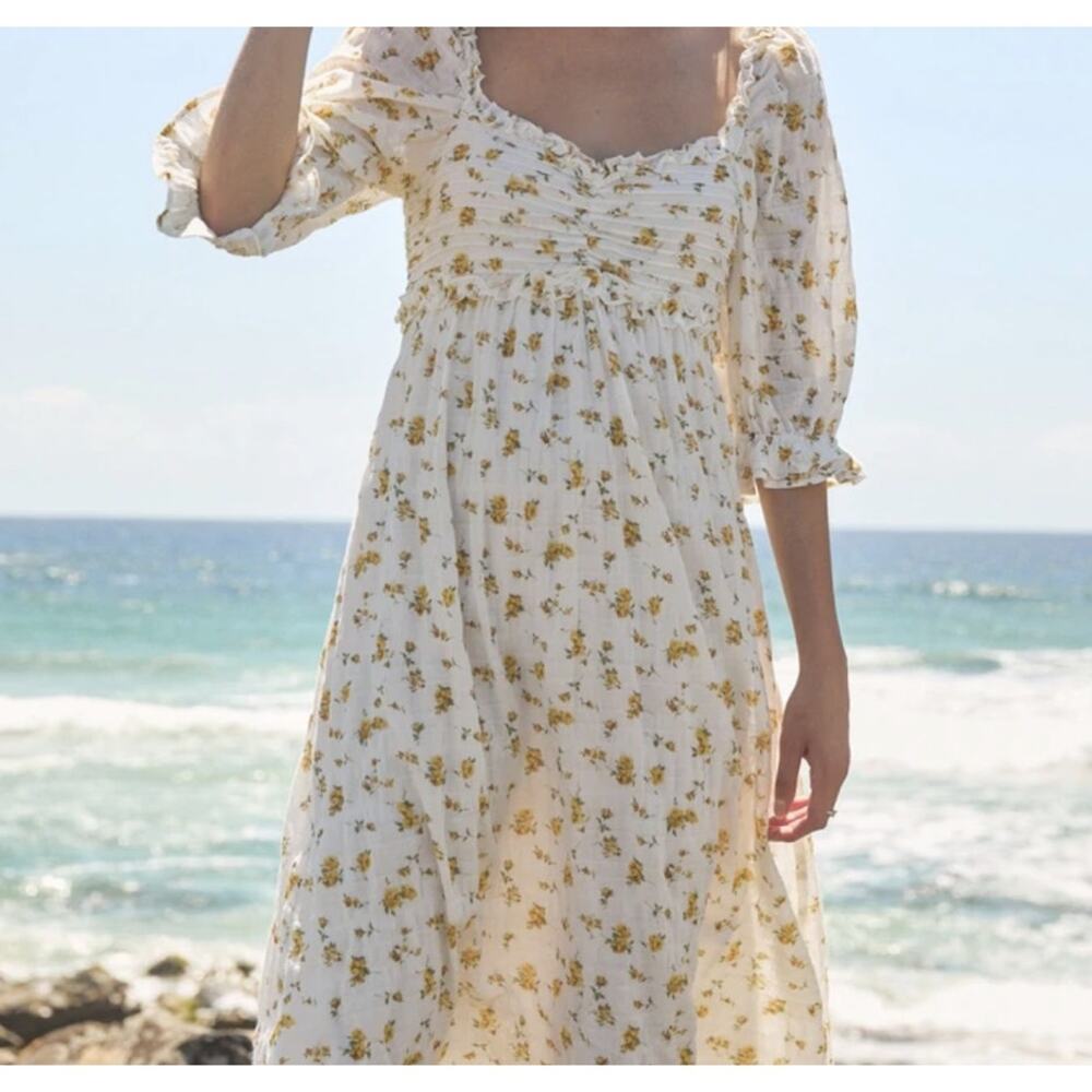 Auguste Isla Priya Floral Midi Dress Puff Sleeve White Size: XXL NWT